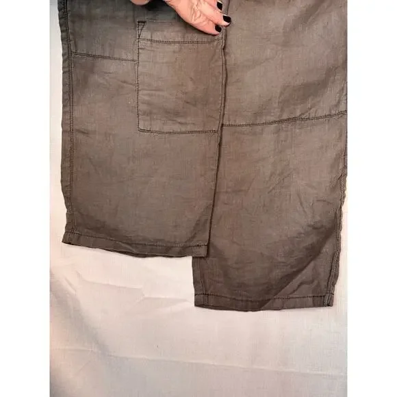 FREE PEOPLE Linen Pants Womens S Cargo Crop Patchwork Utility Green Relaxed Fit - Picture 6 of 15